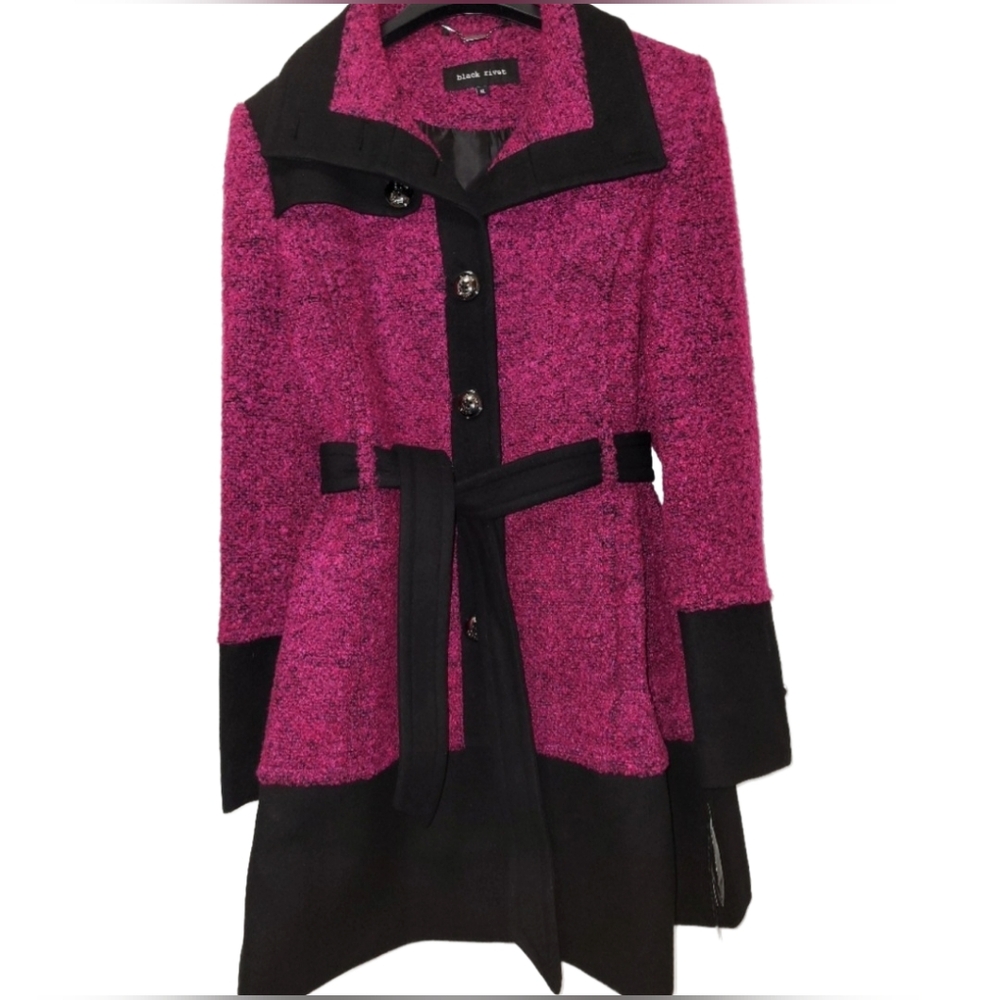 Wilson's Leather Black Rivet Magenta & Black Boucle Fully  Lined A-Line Coat  XL